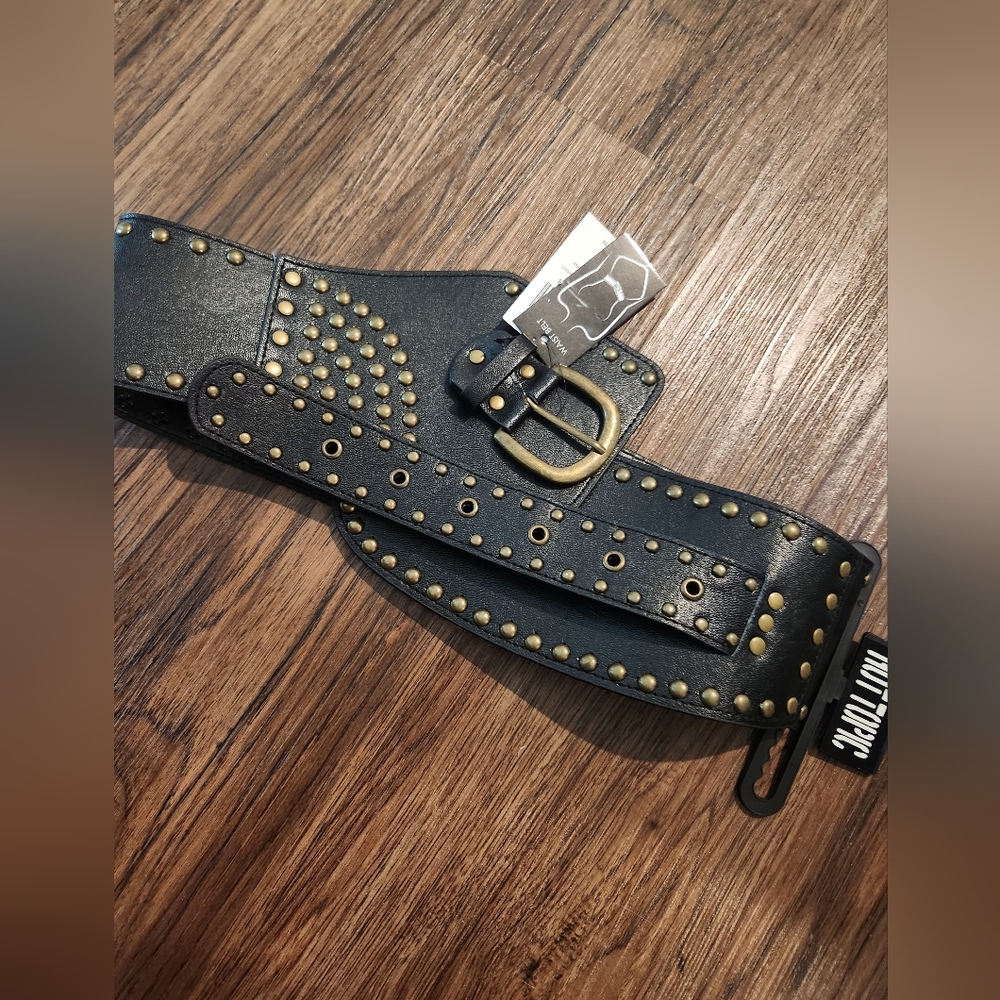 NWT Hot Topic Black Belt Bag with Gold Studs